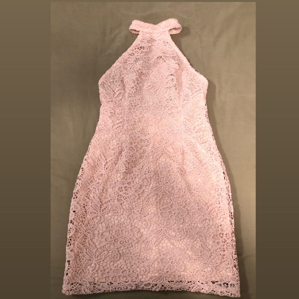 Forever 21 Pink Crochet Halter Mini Dress